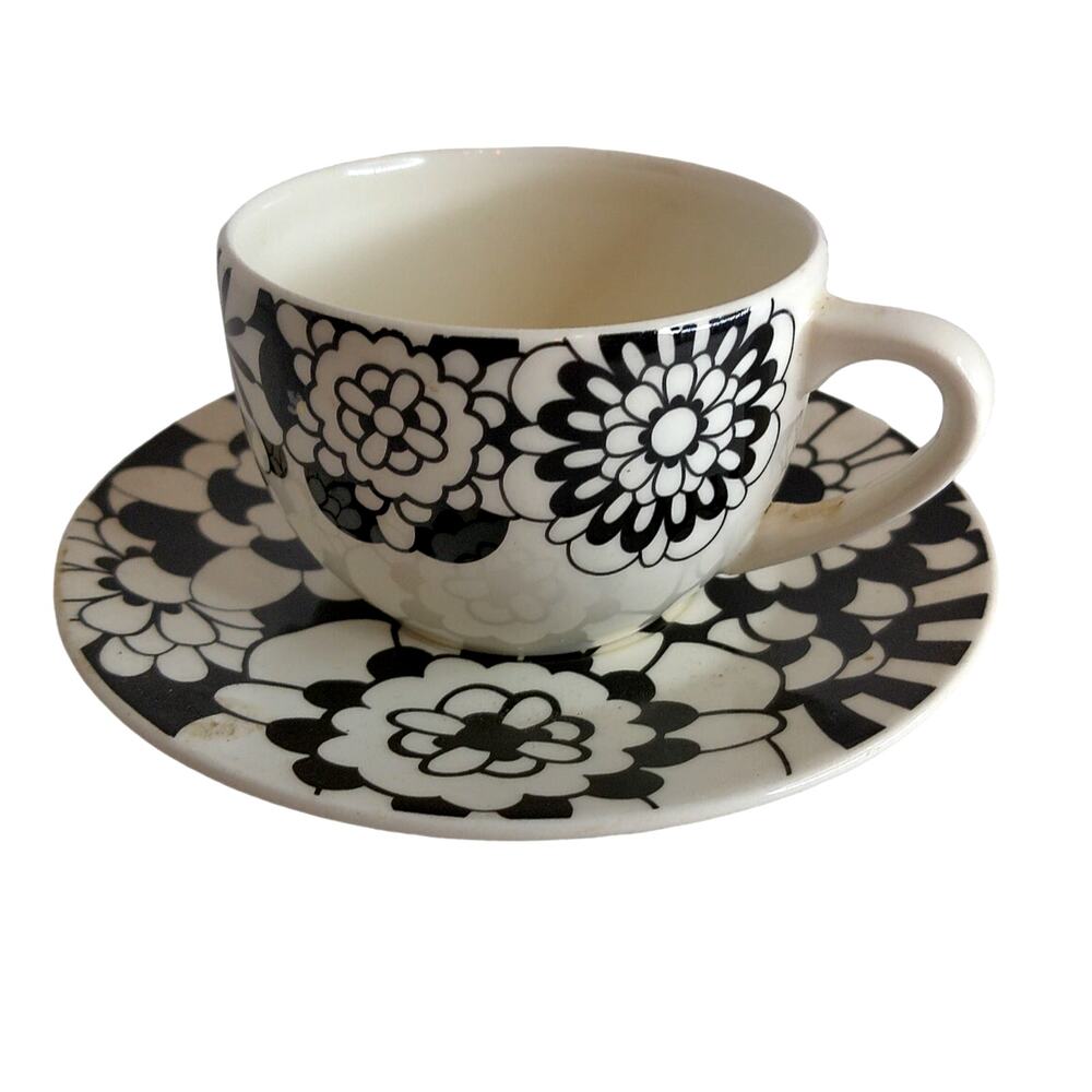 Vintage Missoni Home Bianco Nero Cup Saucer & Lid Set Black White Floral Italy